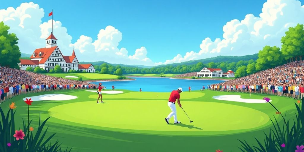 Golfers on a beautiful course during The Players PGA Tour.