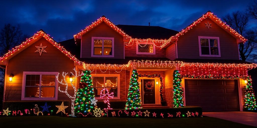 Festive permanent Christmas lights illuminating a home.