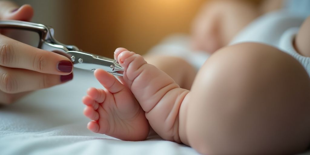 Parent trimming baby's nails with gentle care.