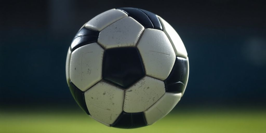 Soccer ball in mid-air during a competitive match.