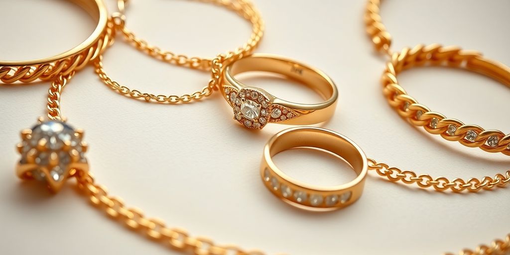 Bijoux en or sur fond neutre.