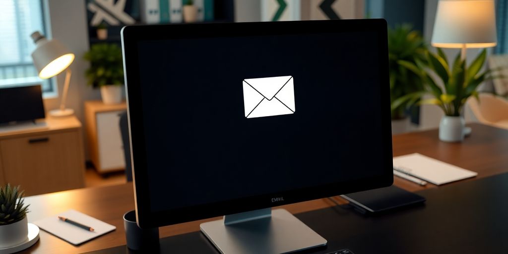 Professional workspace with email application on a computer.