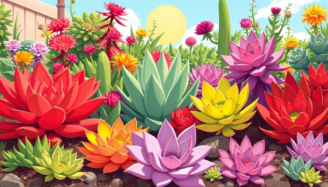 Colorful succulents in a sunny garden