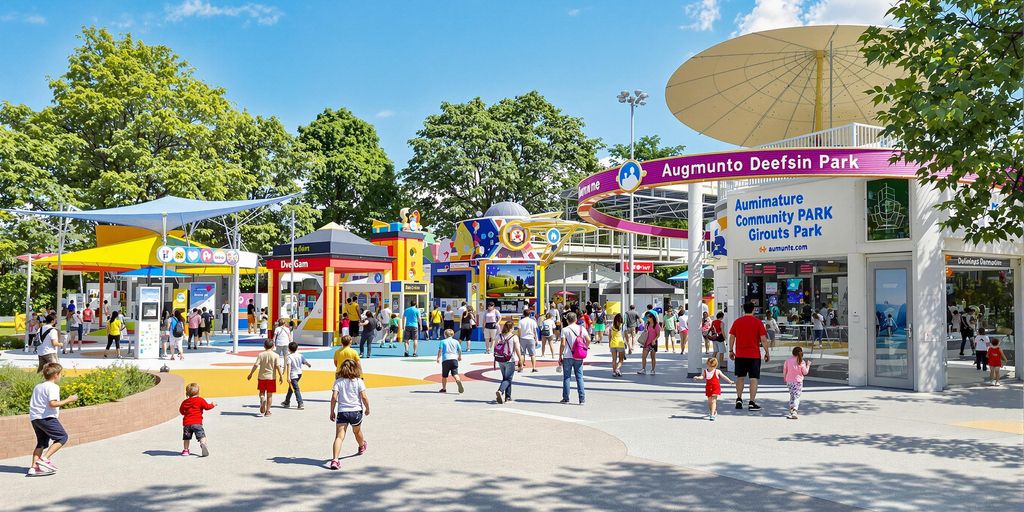 Parco con tecnologie innovative e bambini che giocano.