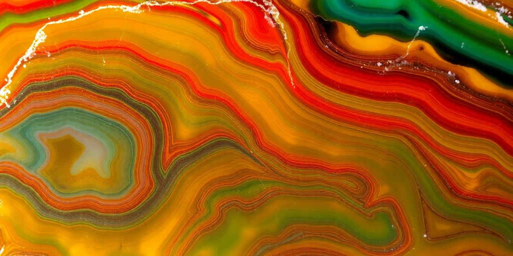 Rainbow onyx slab with vibrant, swirling bands of color.