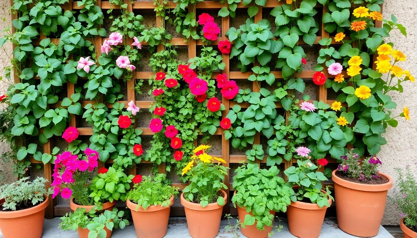Lush vertical garden with colourful plants and herbs.