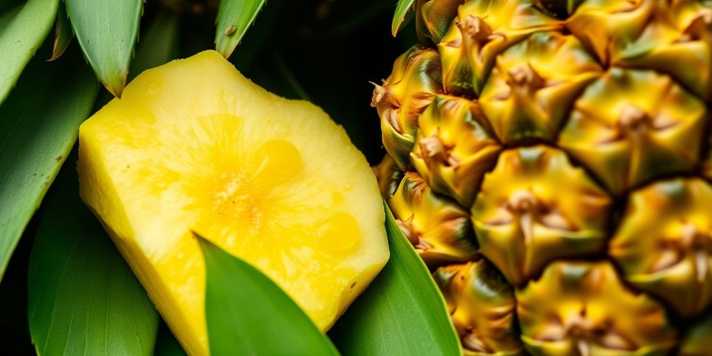 Green forest leaves and a yellow pineapple.