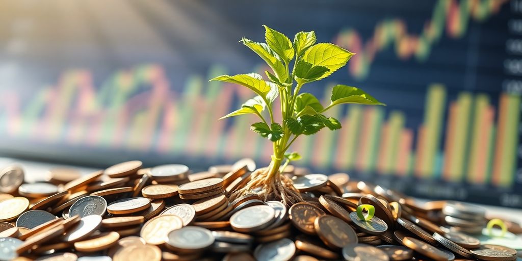 Growth arrows on financial charts.