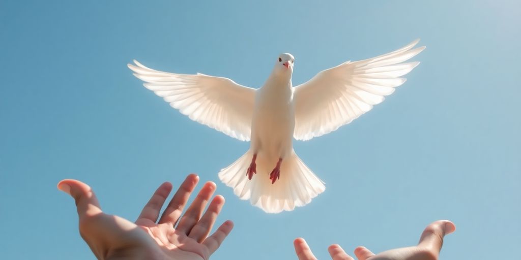 Person releasing dove to sky
