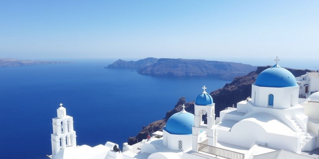 Santorini buildings and blue-domed churches