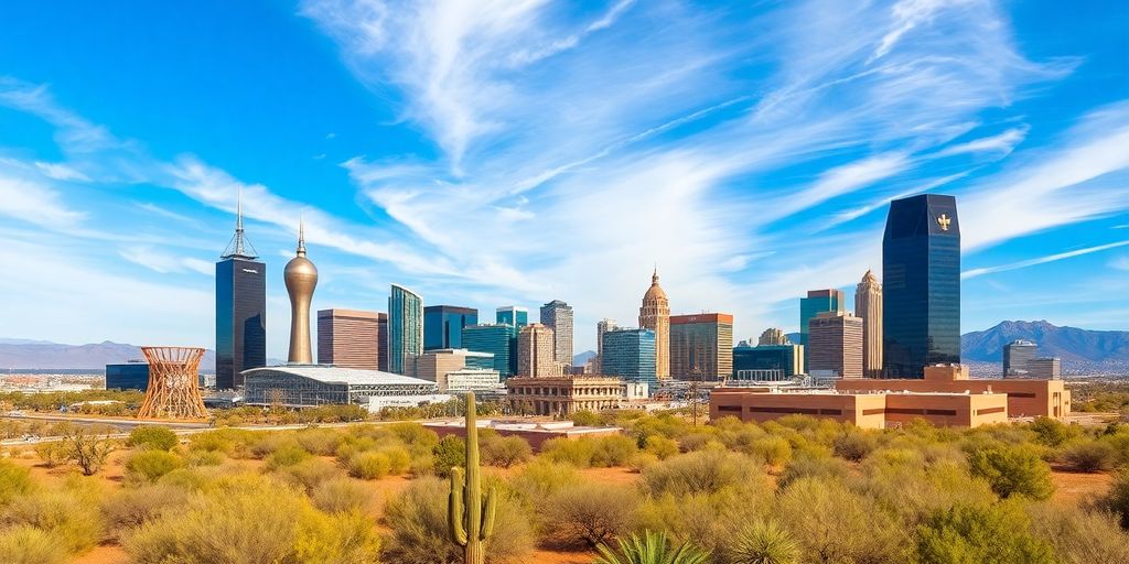 Arizona skyline with engineering structures.