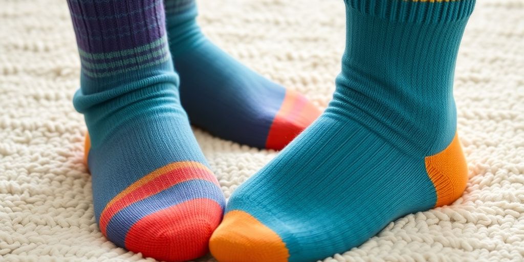 Extra wide socks on soft surface, displaying comfort and fit.