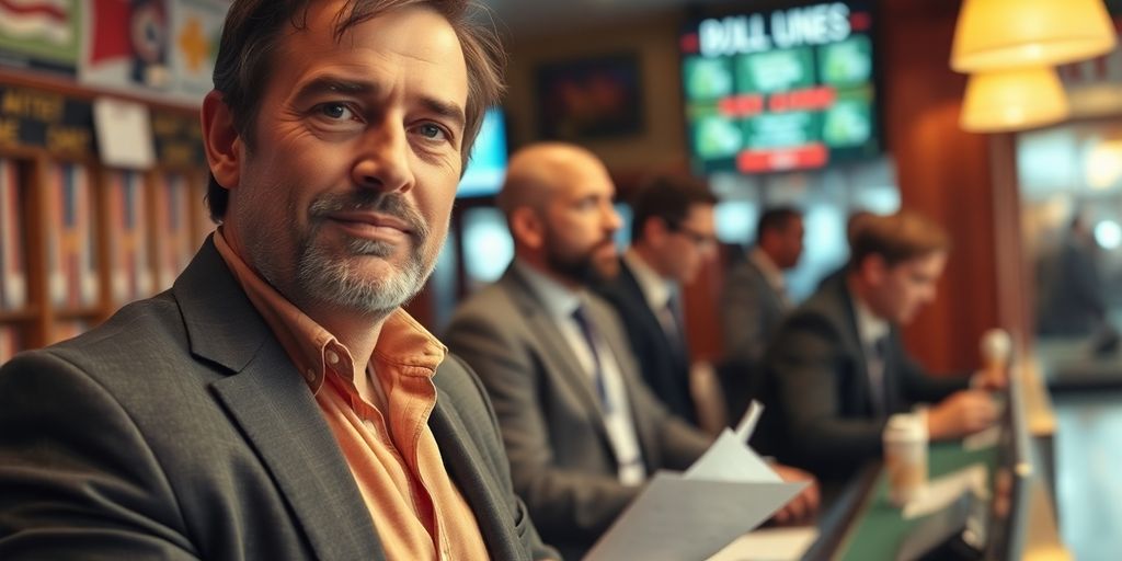 Beginnende gokker plaatst een inzet bij een bookmaker.