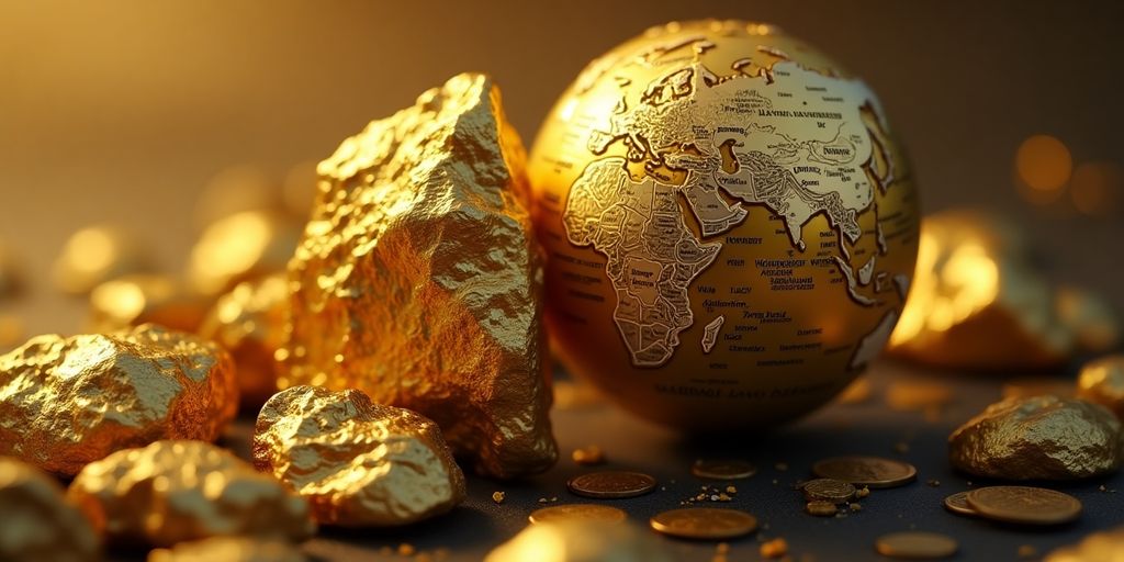 Un lingot d'or et un globe terrestre entrelacés.