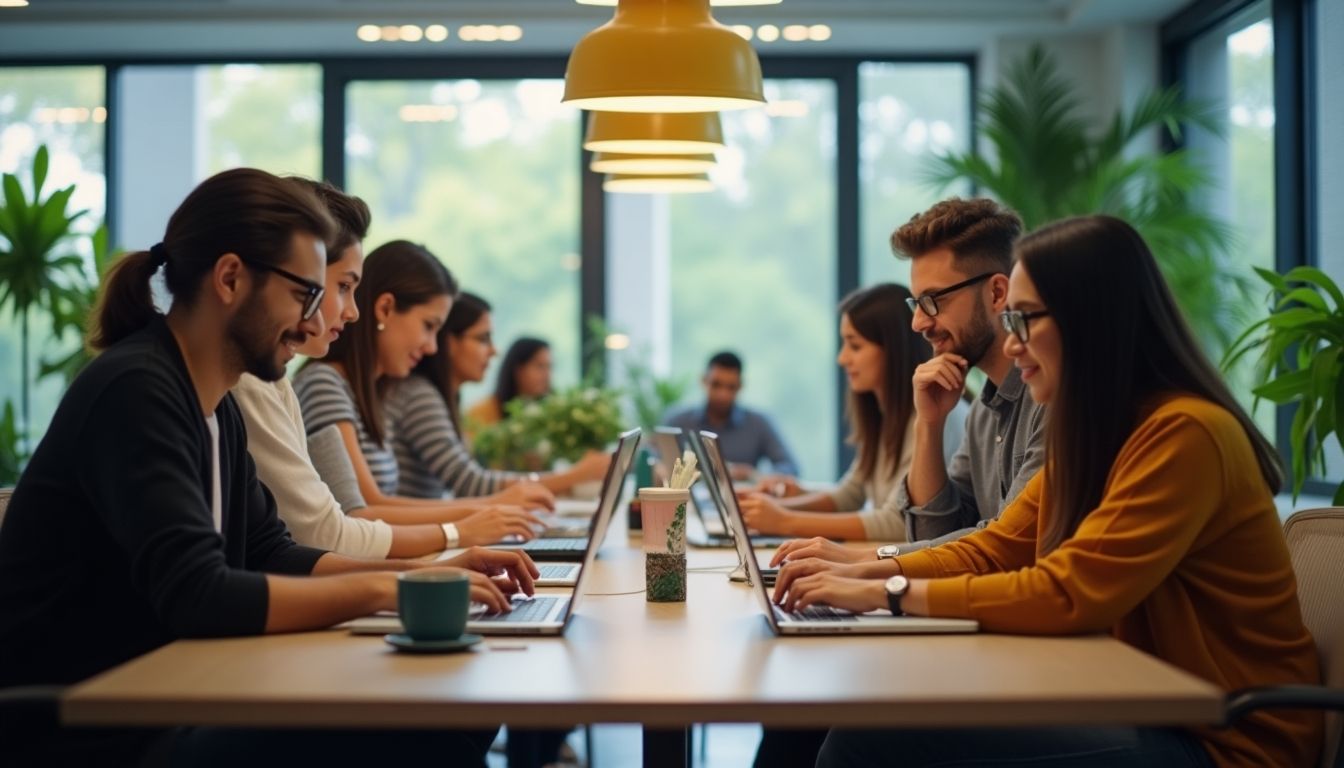 Diverse team collaborating in a modern Indian office.