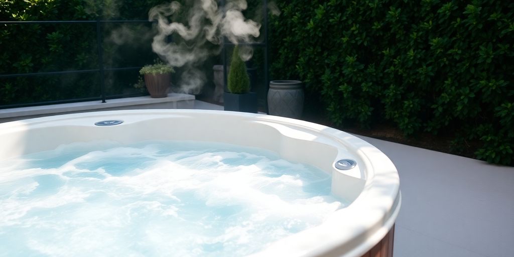 Hot tub with bubbling water and steam.