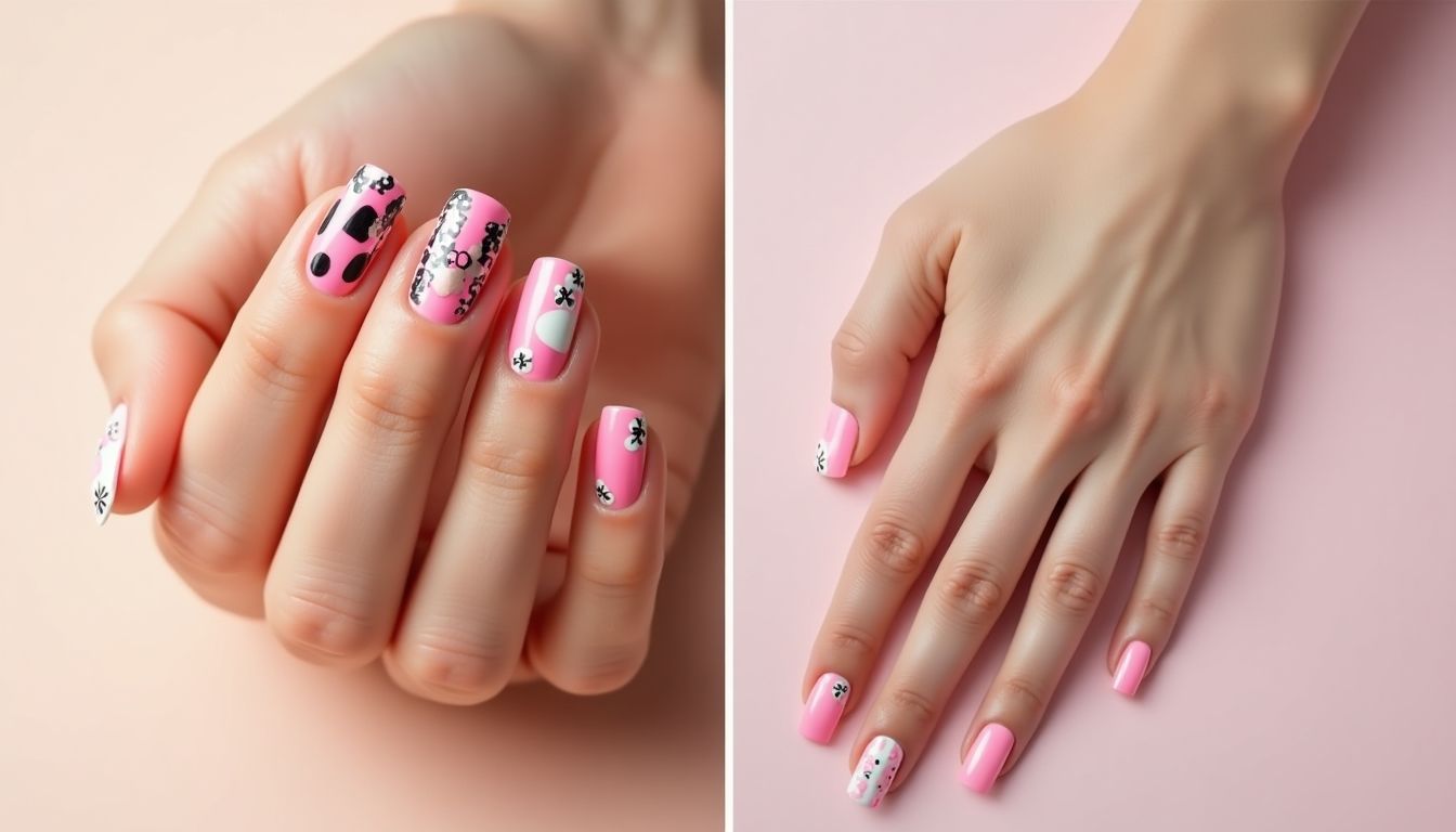 Acrylic nails vs gel nails comparison image.