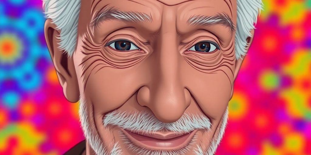 Old man smiling, game feeling