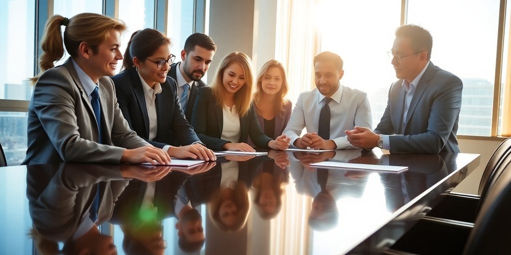 Busy bankers in a modern office.