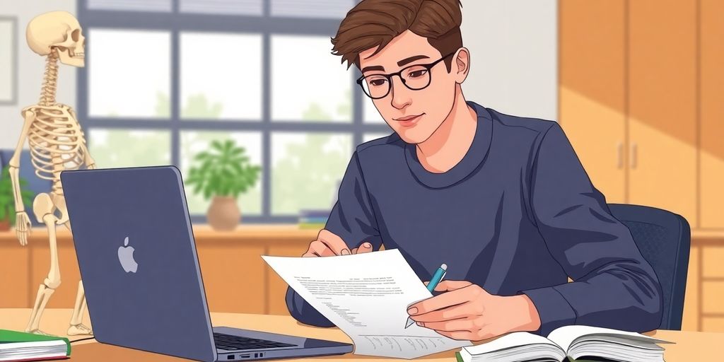 Physical therapy student reviewing documents