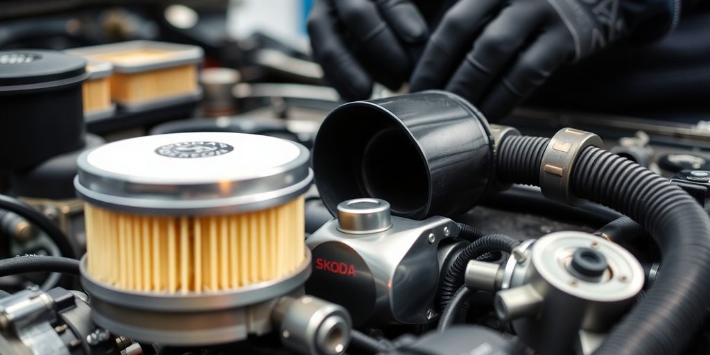Skoda Octavia engine parts on display