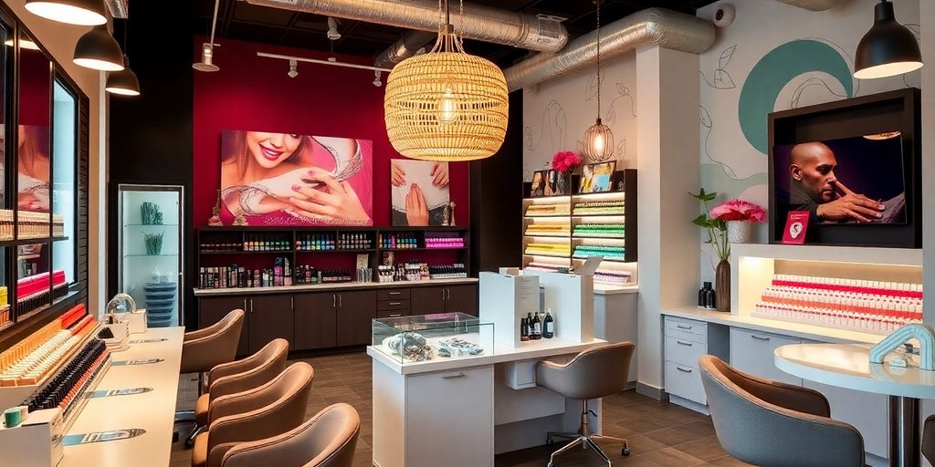 Salão de manicure moderno e acolhedor.