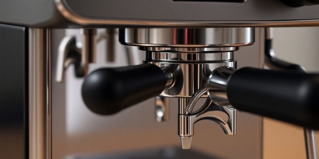 Close-up of Saeco Poemia Espresso Machine with stainless steel finish.