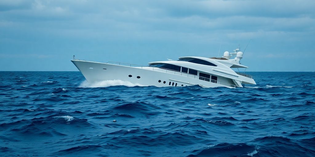 Luxury yacht sinking in the sea.