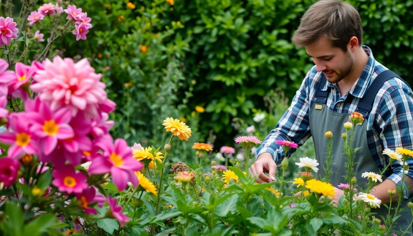 Gardener working in a beautiful London garden.