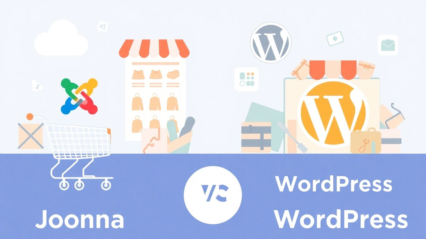 Illustrasjon av e-handel med handlekurver og produkter.