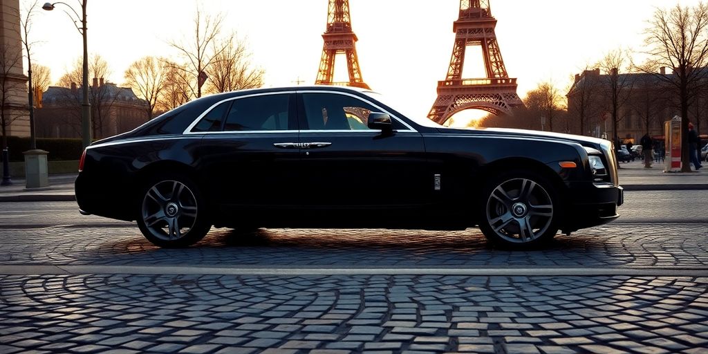 Voiture luxe devant la Tour Eiffel
