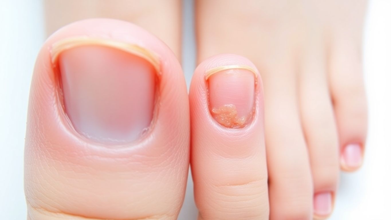 Healthy and fungus-affected nails in close-up.