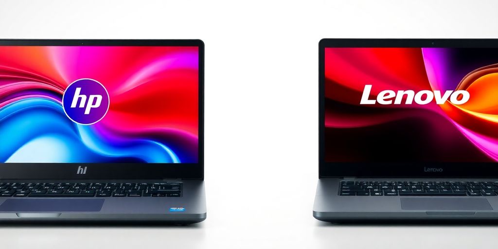 صورة لابتوب HP و Lenovo بجوار بعضهما