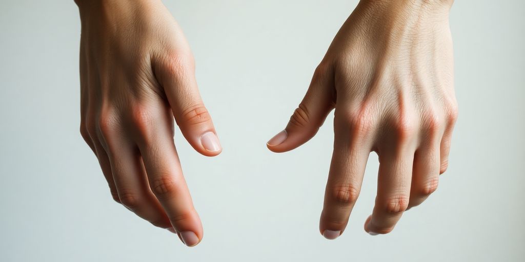 Two hands touching, fingers intertwined.