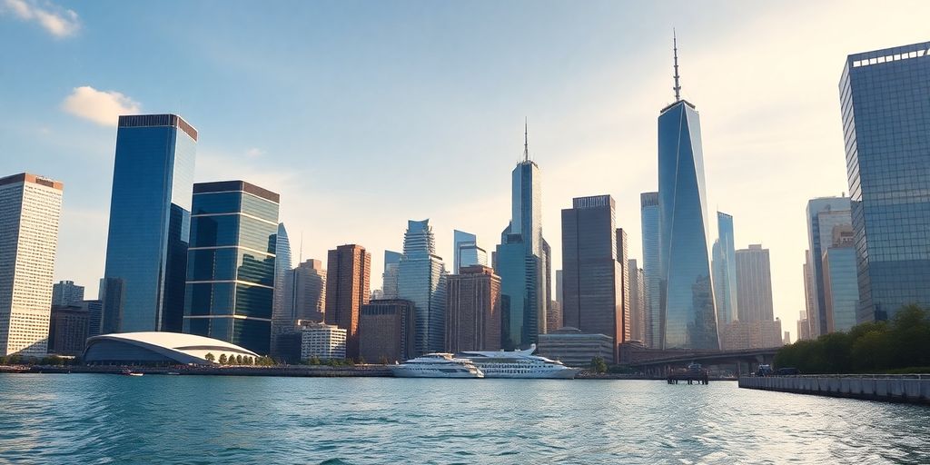 Modern city skyline reflecting crypto investment growth.