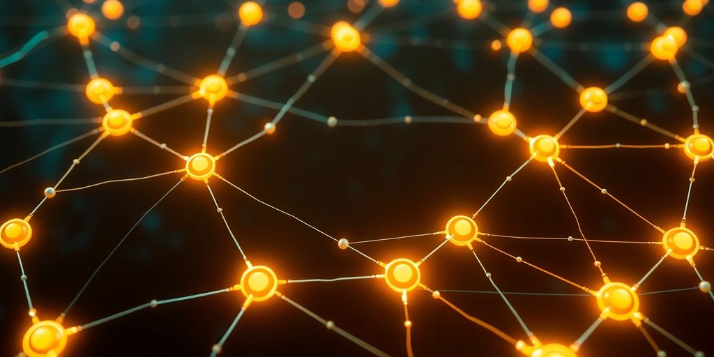 Abstract network of glowing lines and nodes.