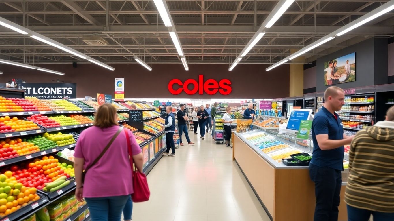 Coles supermarket interior with shoppers and staff