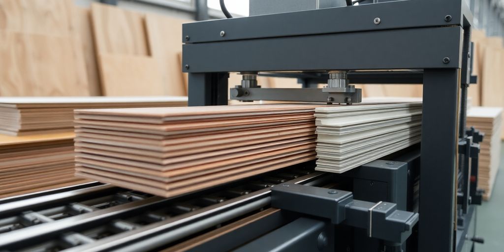 Photograph of PU sandwich panel machine in operation.