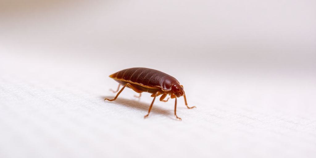 Close-up of a bed bug on a mattress seam.