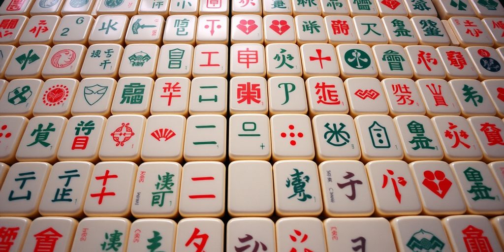 Complete Mahjong set with neatly arranged tiles.