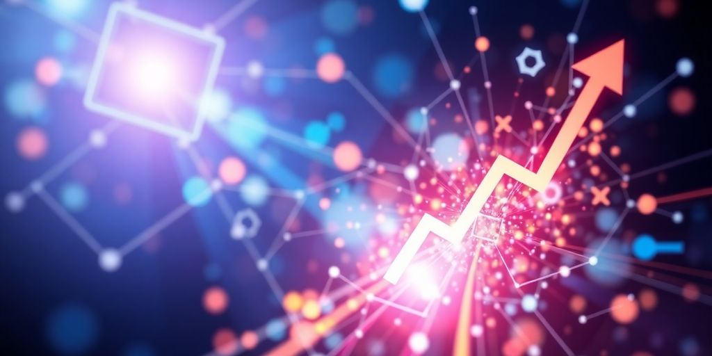 Business growth visualized with interconnected digital elements.