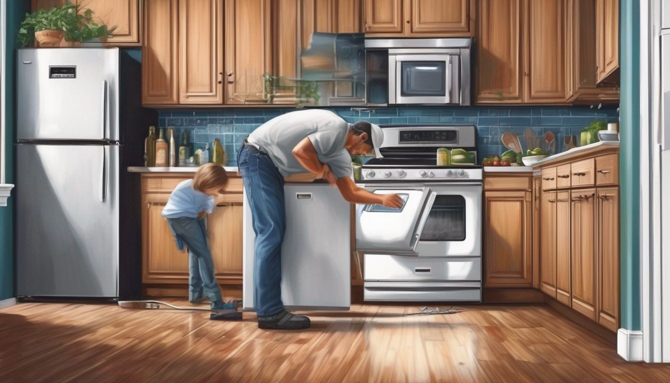 person fixing a refrigerator in a kitchen