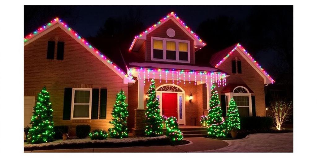 Chesterfield home illuminated with vibrant permanent Christmas lights.