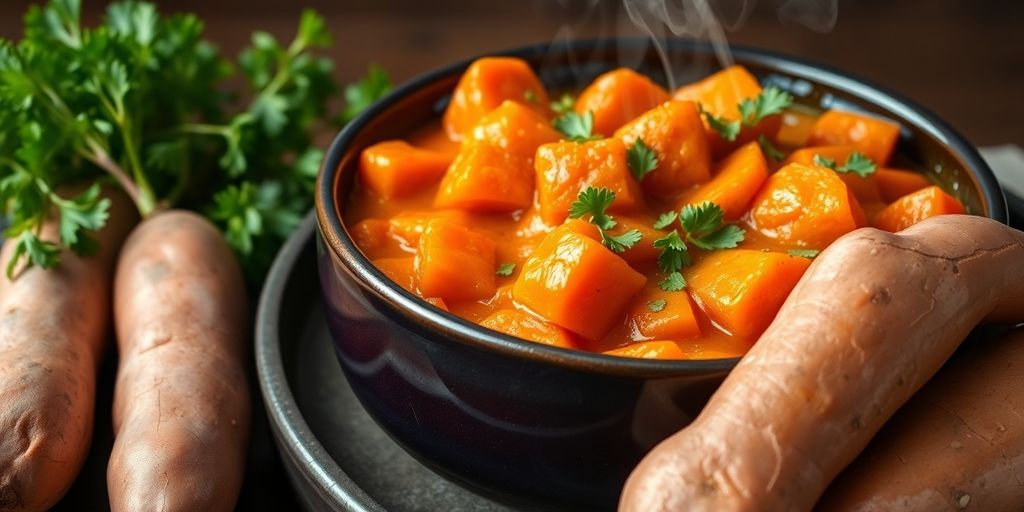 Stamppot met biologische zoete aardappelen