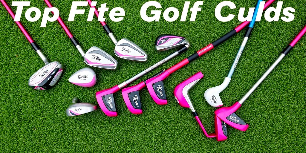 Top Flite women's golf clubs on green grass background.