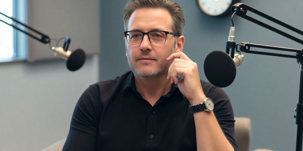 Macario Schettino posando en un estudio de podcast.