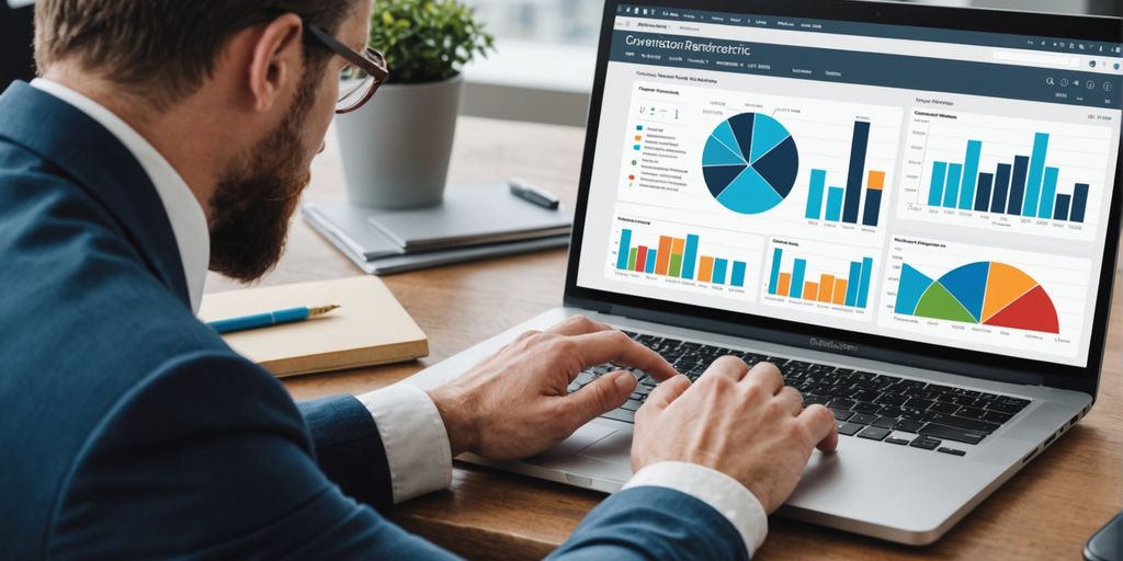 Professional analyzing website performance metrics on laptop