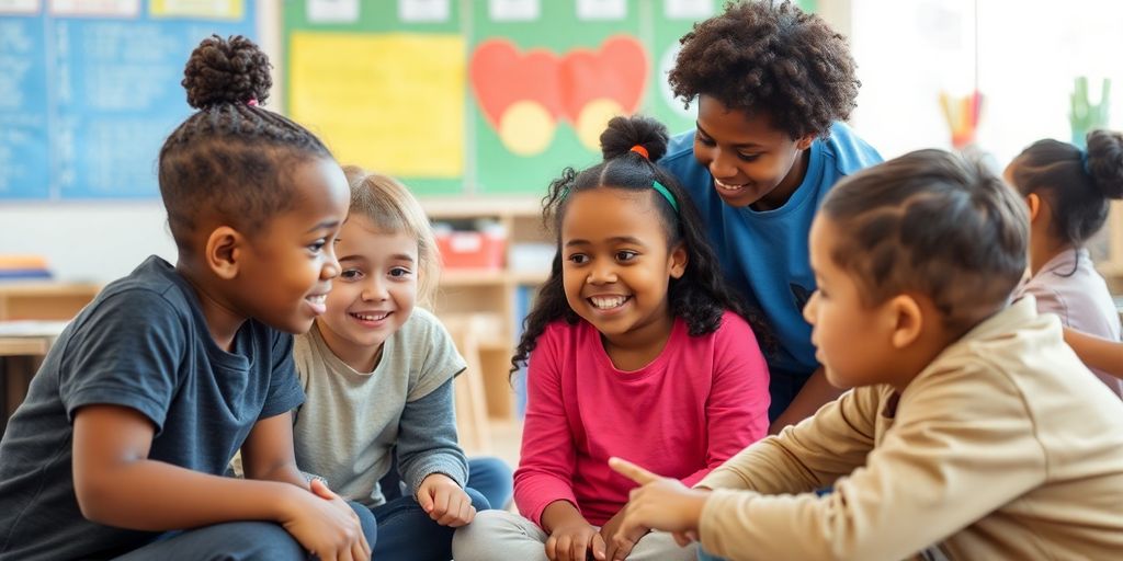 Vielfältige Schüler, die in einer unterstützenden Lernumgebung interagieren.