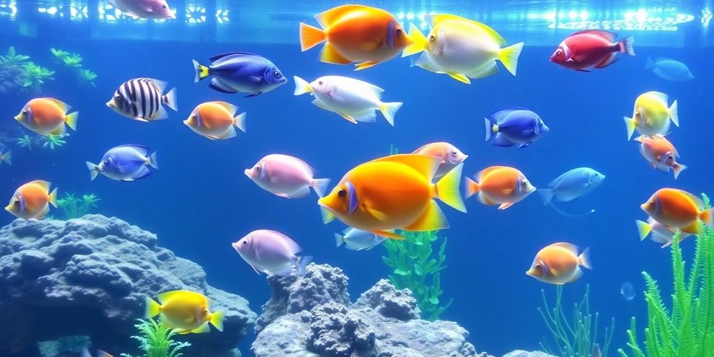 Makukulay na isdang saltwater sa isang masiglang setting ng aquarium.