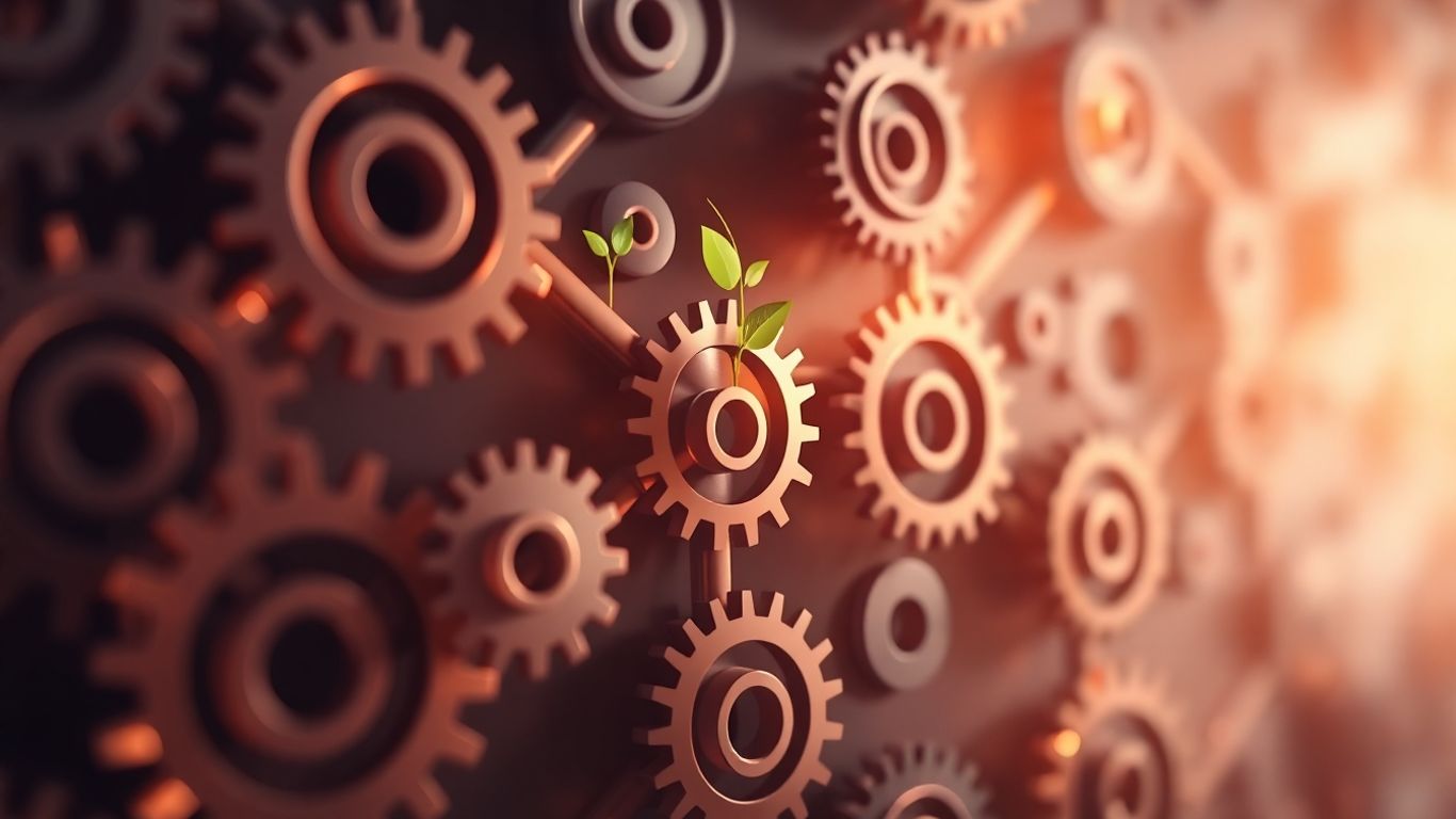 Interconnected gears and pathways with a forward-looking glow.